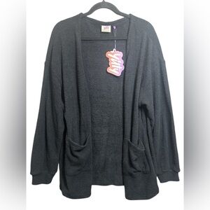 Yitty Cozy Open Front Cardigan Sweater NWT Size L Lounge Black